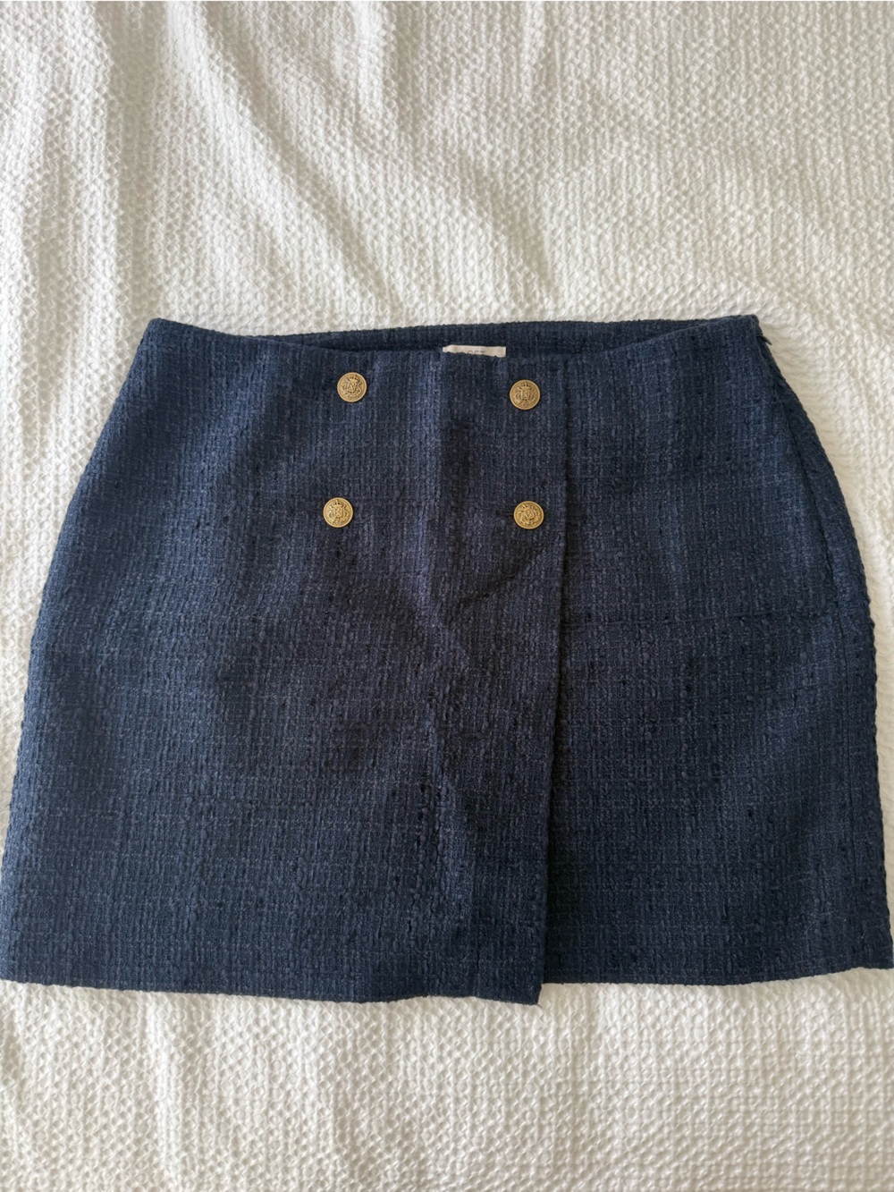 Loft Navy Tweed Double-Breasted Mini Skirt